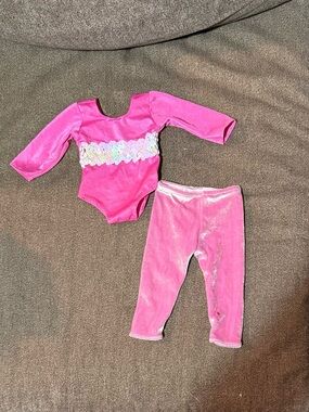 American Girl Doll Hot Pink Sequin Waist Leotard & Velvet Legging Set